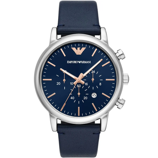 Emporio Armani Luigi AR11451 Chronograph Quartz Blue Dial Genuine Leather Strap Men’s Watch