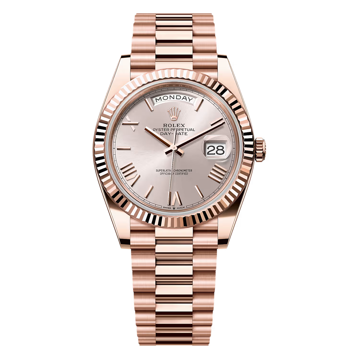 Rolex Day-Date Oyster Perpetual Automatic Full Rose Gold With Rose Gold Dial Stainless Steel President Chain Men’s Watch