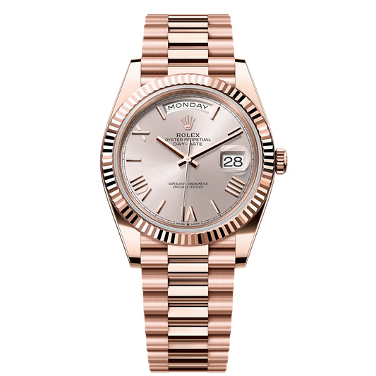 Rolex Day-Date Oyster Perpetual Automatic Full Rose Gold With Rose Gold Dial Stainless Steel President Chain Men’s Watch