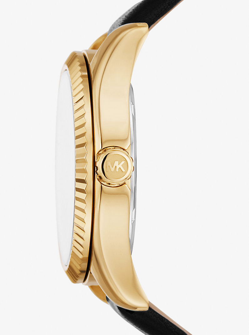 Michael Kors Lexington MK4748 Black Dial Quartz Golden Tone Genuine Leather Strap Women’s Watch
