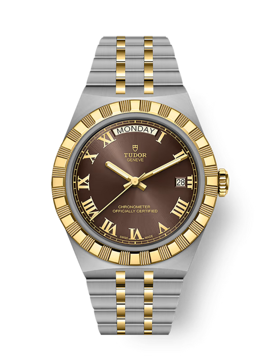 Tudor Royal Day-Date Automatic Brown Dial Stainless Steel Chain Men's Watch