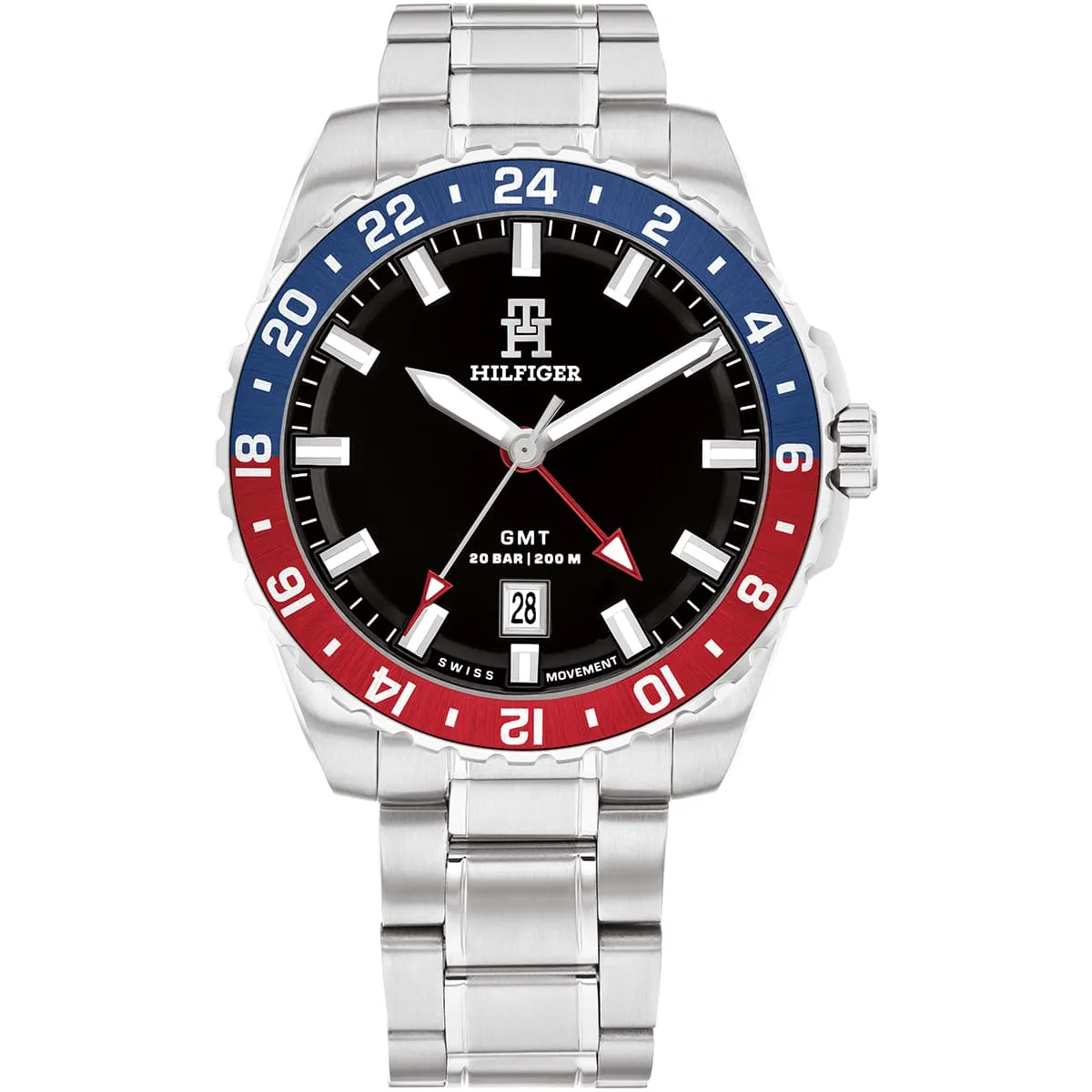 Tommy Hil-figer GMT TH85 1792131 Quartz Pepsi Dial Stainless Steel Chain Men’s Watch