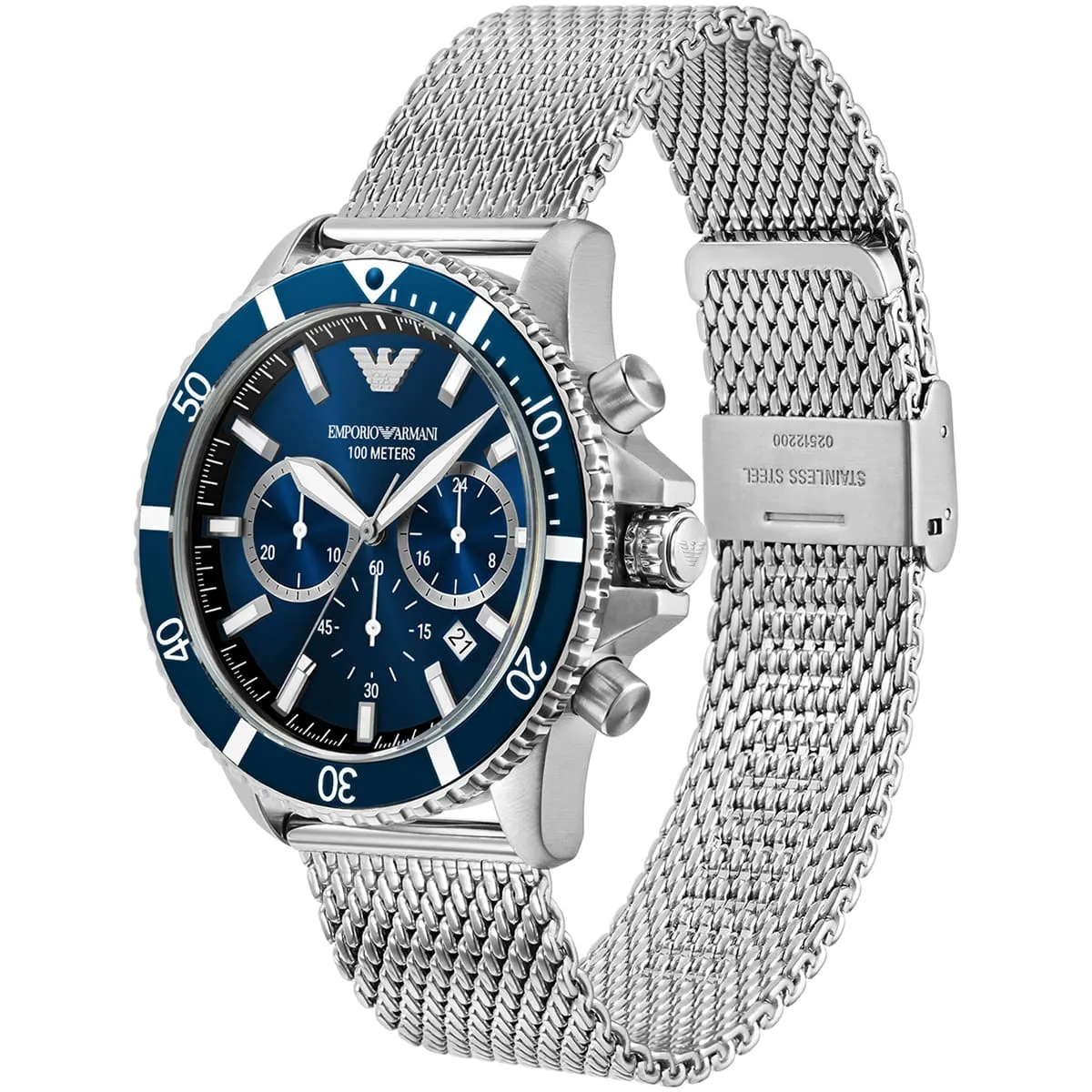 Emporio Armani AR11587 Chronograph Quartz Blue Dial Stainless Steel Mesh Chain Men’s Watch