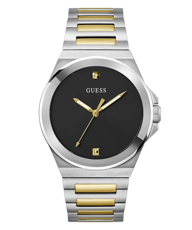 Guess Vinyl GW0833G3 Quartz Black Dial Silver & Golden-Tone Stainless Steel Chain Men’s Watch