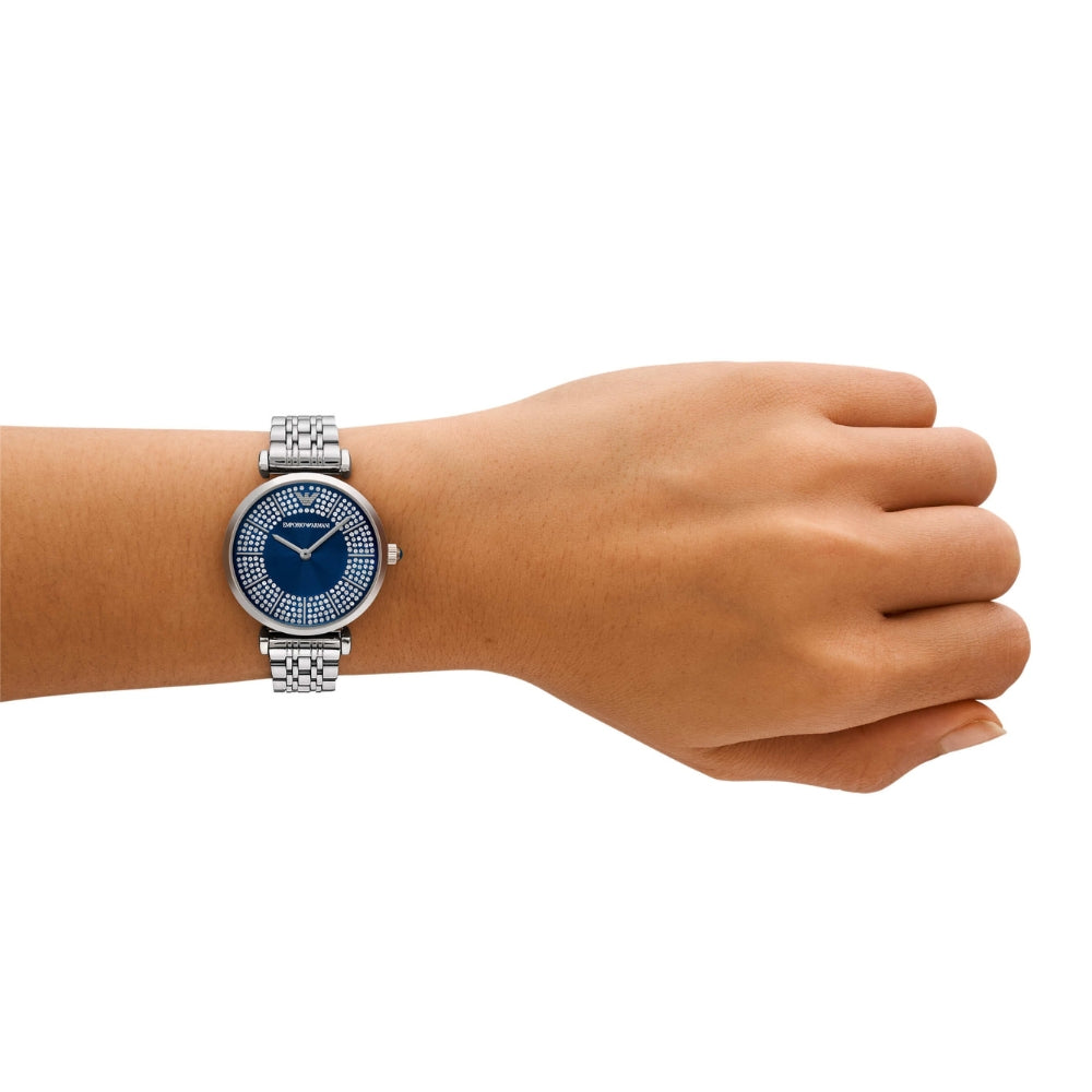 Emporio Armani Gianni T-Bar AR11627 Quartz Blue Dial Stainless Steel Chain Lady’s Watch