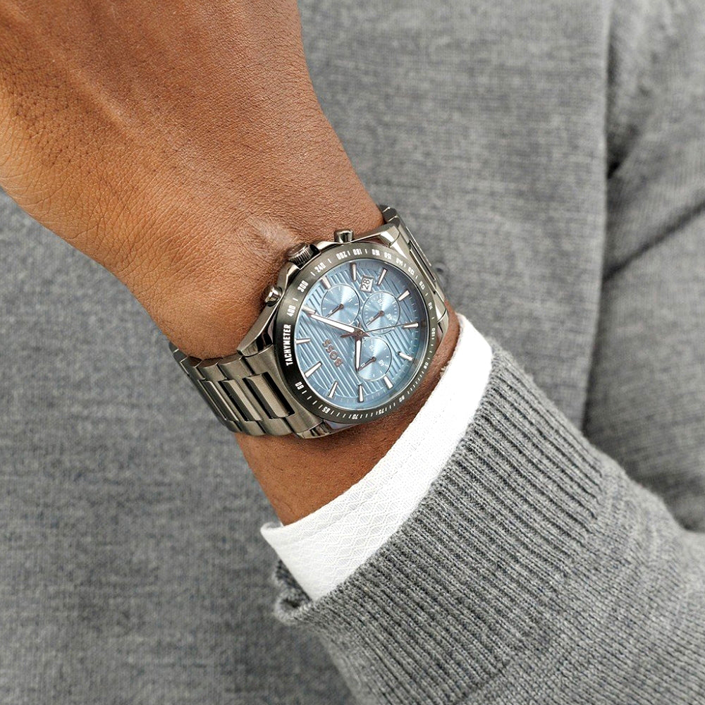 Hugo Boss Strike Chrono HB1514242 Tiffany Blue Dial Quartz Stainless Steel Chain Men’s Watch