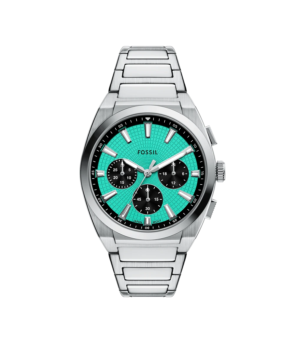 Fossil Everett FS6117 Chronograph Quartz Turquoise Dial Stainless Steel Chain Men’s Watch