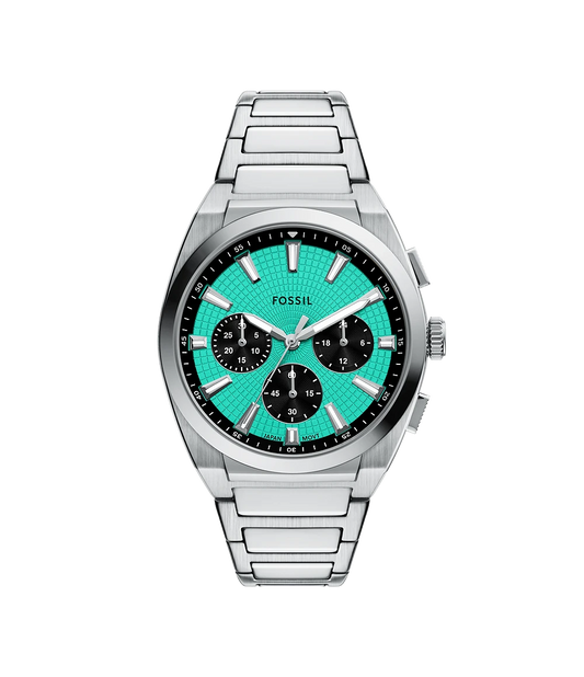 Fossil Everett FS6117 Chronograph Quartz Turquoise Dial Stainless Steel Chain Men’s Watch