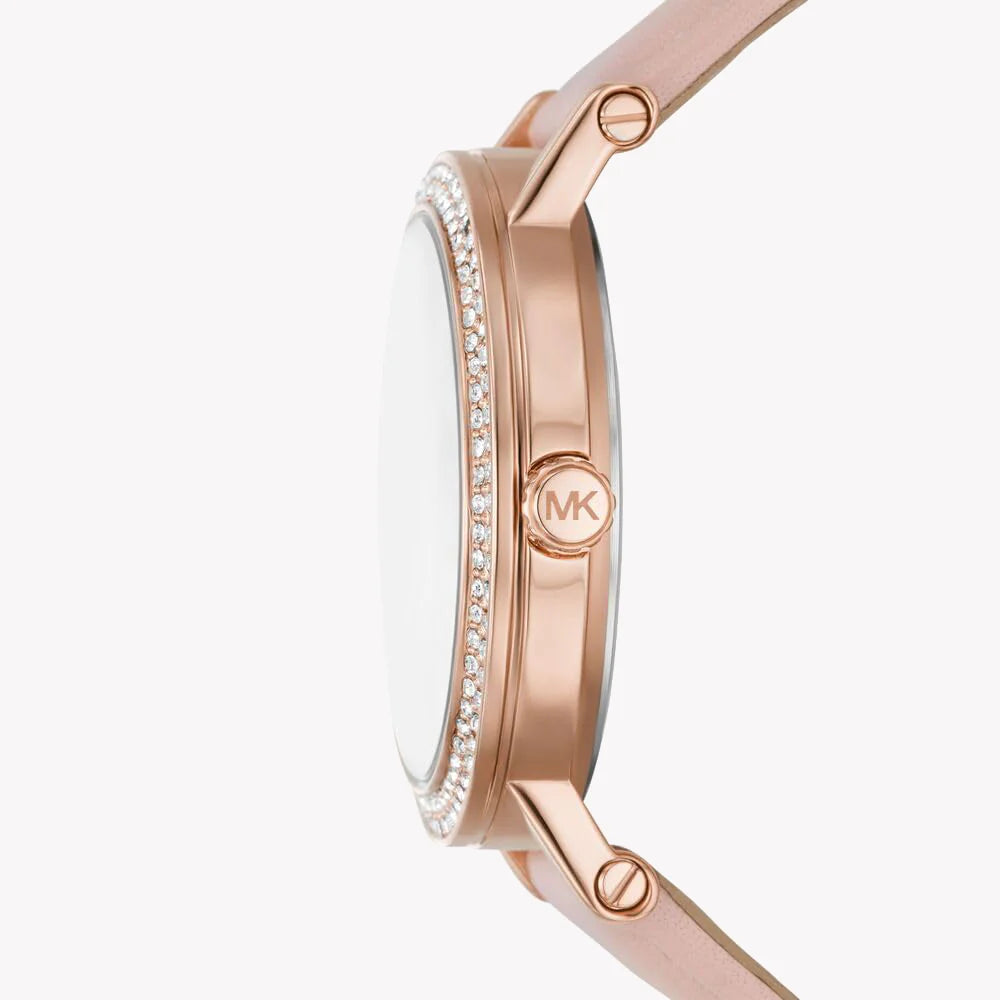 Michael Kors Corey MK2987 Quartz Crystal Rose Gold Dial Genuine Leather Strap Ladies Watch