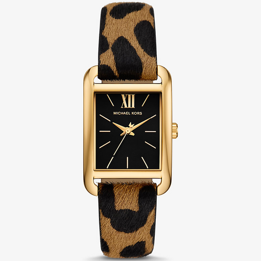 Michael Kors Monroe MKO1115 Quartz Gold-Tone Black Dial Quartz Leopard Print Calf Hair Strap Ladies Watch