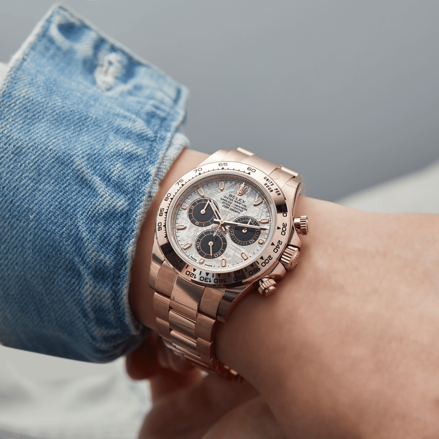 Rolex Daytona Meteorite Dial Full Rose Gold Oyster Perpetual Automatic Stainless Steel Chain Men’s Watch