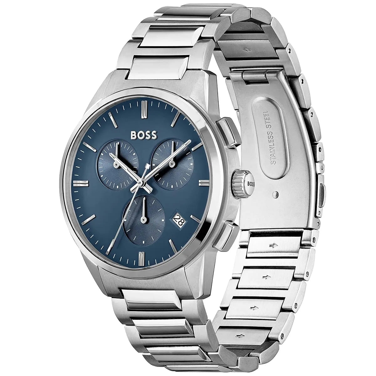 Hugo Boss Dapper HB1513927 Chronograph Quartz Blue Dial Stainless Steel Chain Men’s Watch