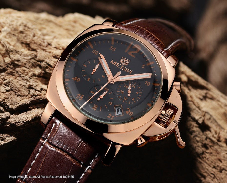 Megir ML3006GREBN-1N0 Chronograph Quartz Brown Genuine Leather Men’s watch