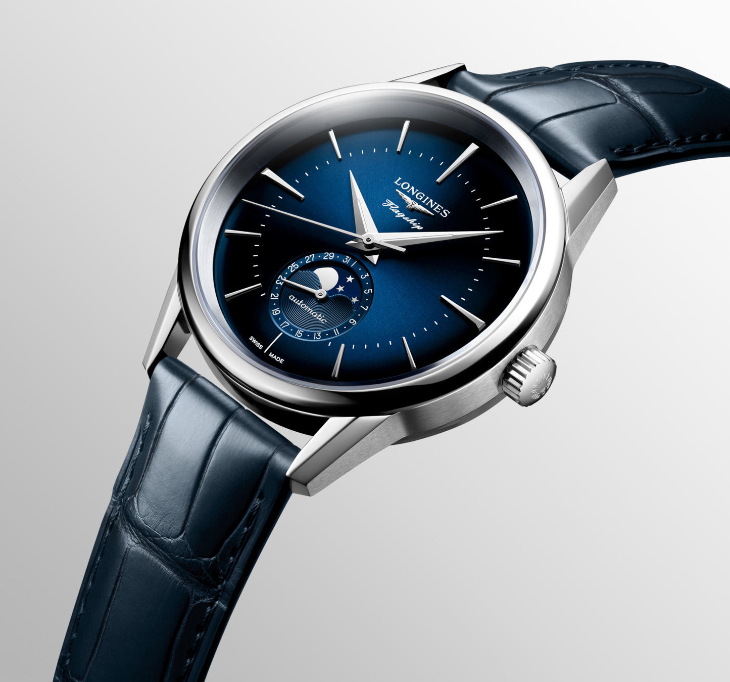 Longines Flagship Heritage Moon-Phase Automatic Blue Dial Genuine Leather Strap Men’s Watch