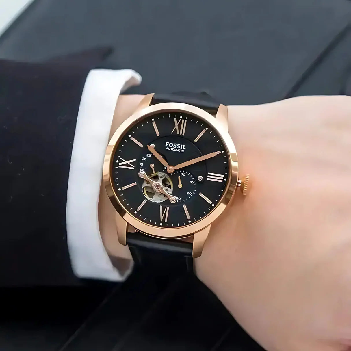 Fossil Townsman ME3170 Rose Gold-Tone Automatic Genuine Leather Strap Men’s Watch
