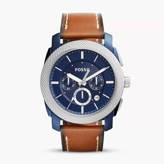 Fossil Machine FS5232 Chronograph Quartz Blue Dial Genuine Leather Strap Men’s Watch