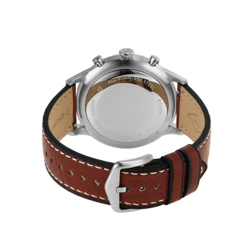 Fossil Retro Pilot FS5809 Chronograph Quartz Silver Dial Genuine Leather Strap Men’s Watch