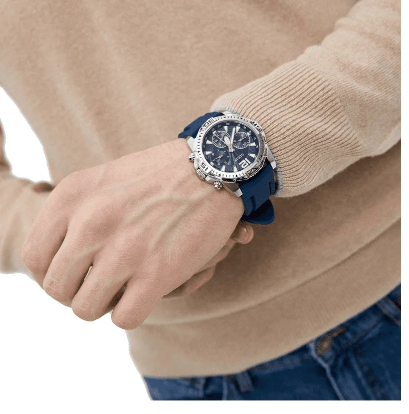 Guess Commander GW0211G1 Chronograph Quartz Blue Dial Stainless Steel Silicon Strap Men’s Watch