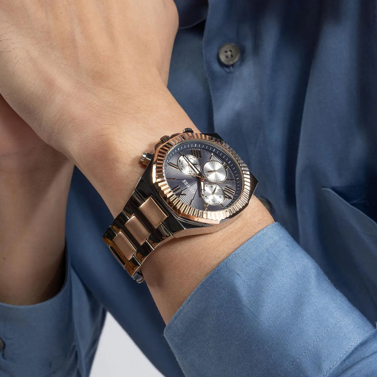 Guess Equity GW0703G4 Chronograph Quartz Black Dial Two-Tone Stainless Steel Chain Men’s Watch