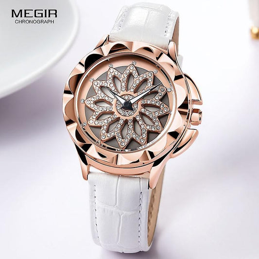 Megir ML2059LREWE-0N0 Quartz White Genuine Leather Strap Women’s watch