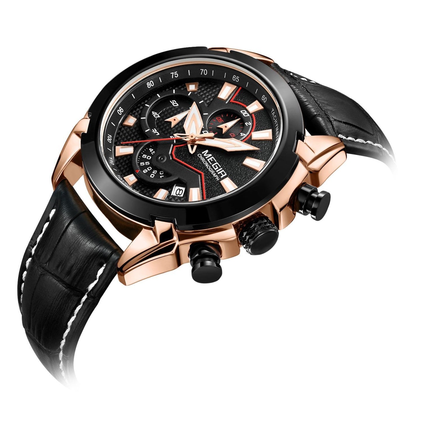 Megir ML2065GRE-BK-1N0 Chronograph Quartz Black Genuine Leather Men’s watch