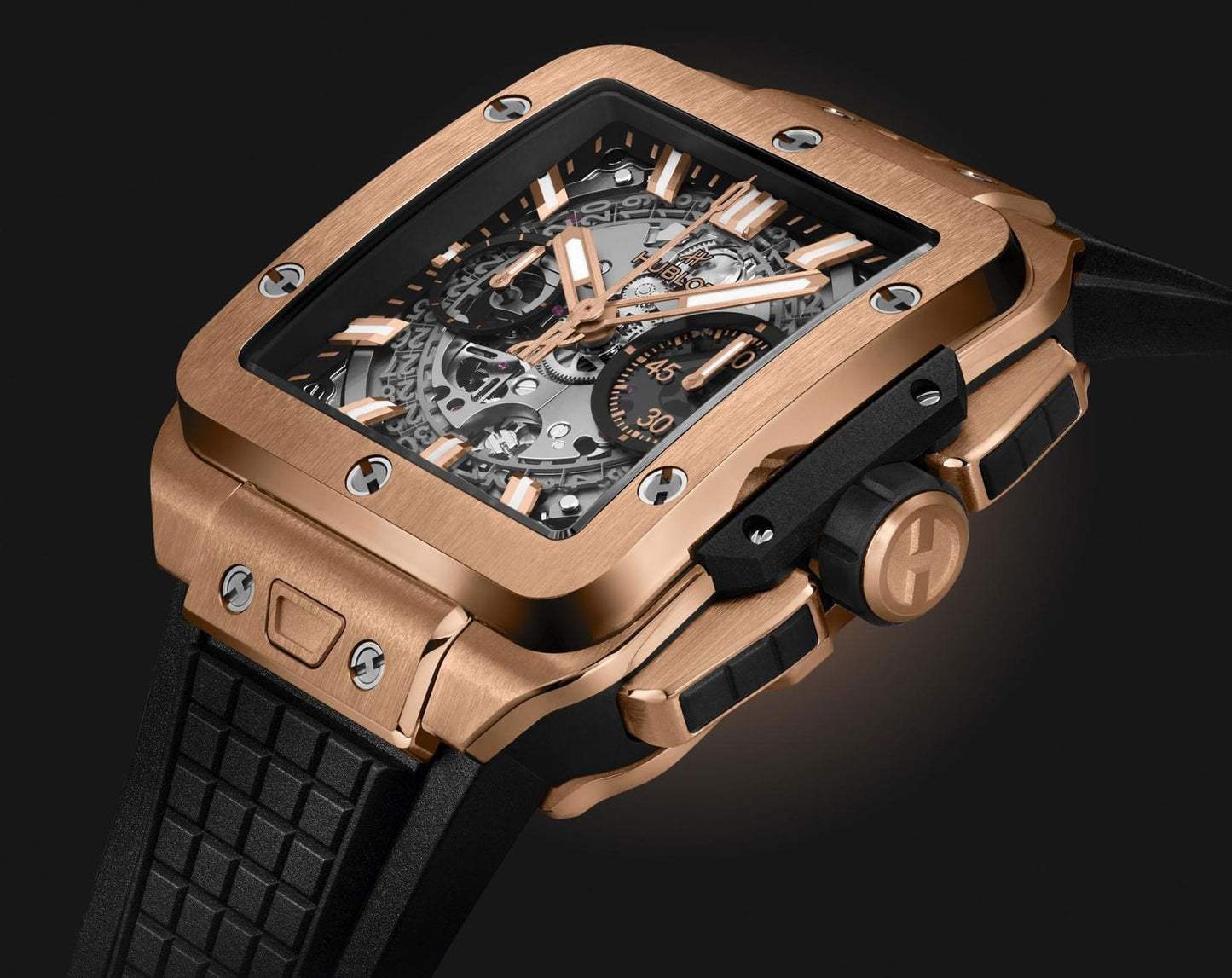 Hublot Square Bang Unico King Gold 42mm ( Ref: 821.OX.0180.RX ) Silicon Strap 1:1 Swiss Grade Men’s Watch