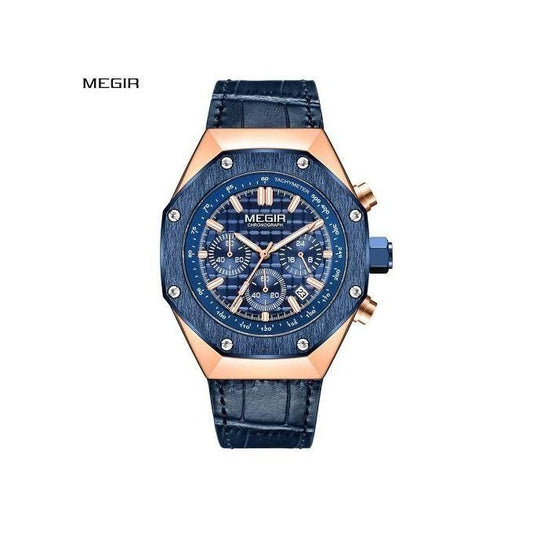 Megir MS2213G-BK-1N0 Chronograph Quartz Blue Genuine Leather Strap Men’s watch