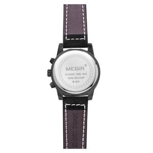 Megir M-2026 Quartz Chronograph Black Genuine Leather Strap Men’s watch