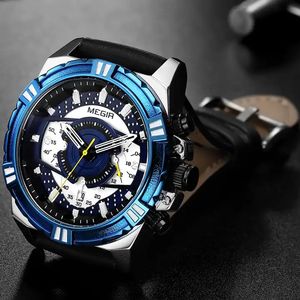 Megir ML2118GS-BEBK-2 Quartz Chronograph Black Genuine Leather Strap Men’s watch