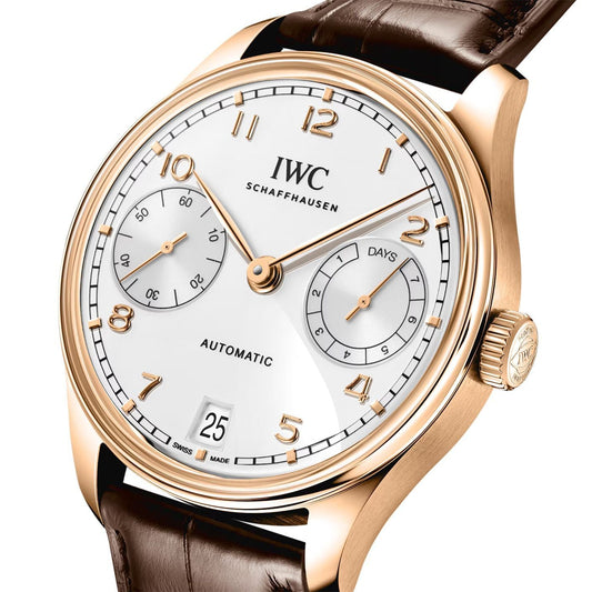IWC "Portuguese" Automatic White Dial Rose Gold Case Tone Genuine Leather Strap Men’s Watch