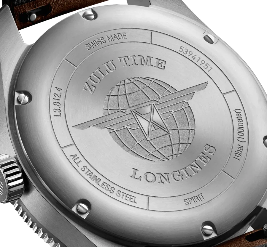 Longines Spirit "Zulu Time" Black Dial Automatic Stainless Steel Genuine Leather Strap Men’s Watch