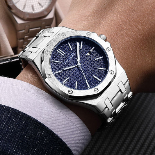 Megir MS1045G Quartz Chronograph Blue Dial Stainless Steel Chain  Men’s watch