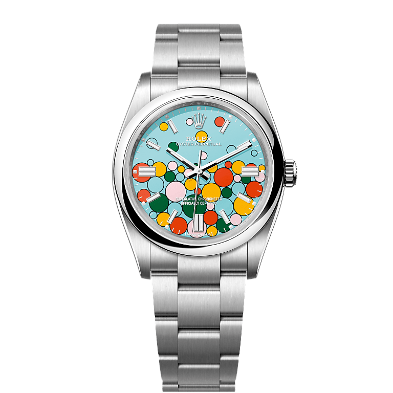 Rolex Oyster Perpetual Celebration Motif Automatic Full Silver Color With Sky Blue Dial Stainless Steel Chain Men’s Watch