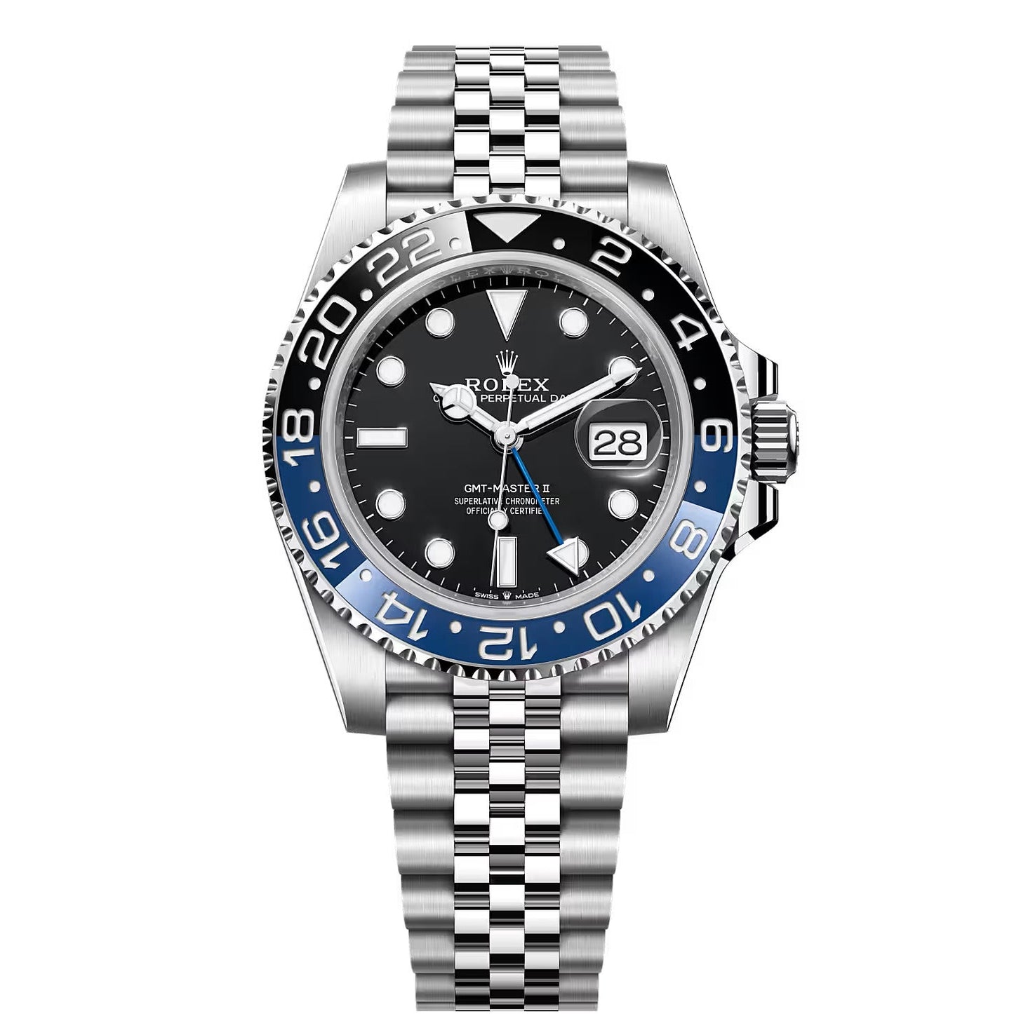 Rolex GMT Master II Batgirl Automatic Silver Color with Black Dial Stainless Steel Jubilee Chain Men’s Watch