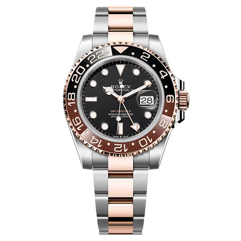 Rolex GMT Master II Root Beer Automatic Two-Tone Black Dial Stainless Steel Chain Men’s Watch