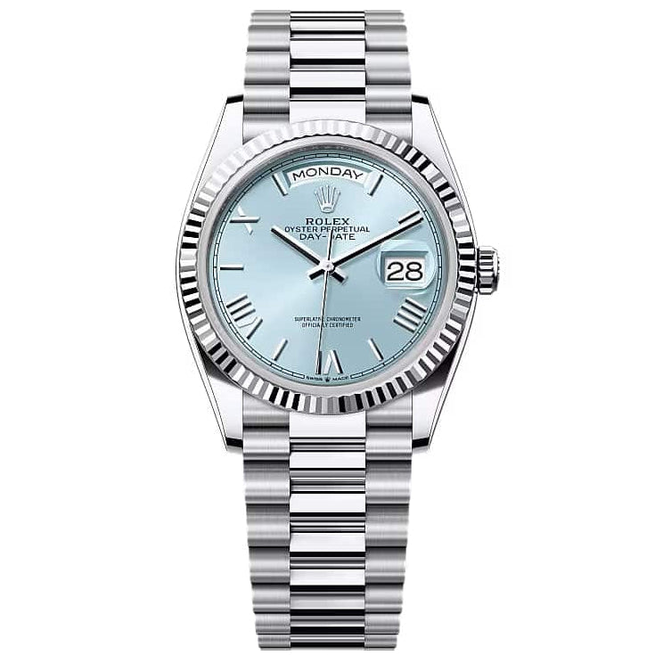 Rolex Day-Date Automatic Full Silver Color With Sky Blue Dial Stainless Steel Chain Men’s Watch
