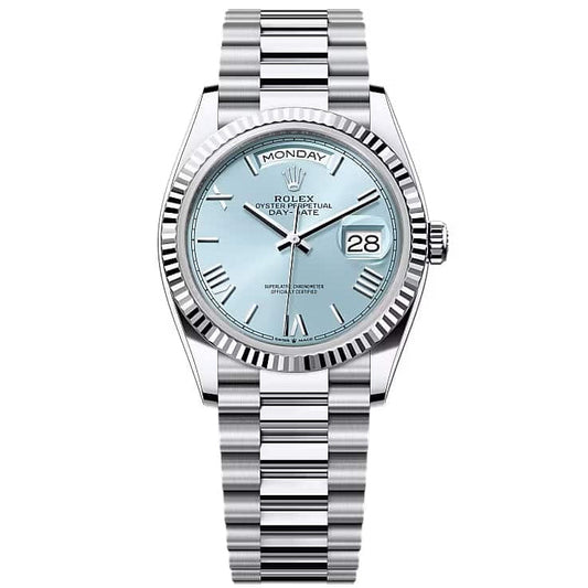 Rolex Day-Date Automatic Full Silver Color With Sky Blue Dial Stainless Steel Chain Men’s Watch