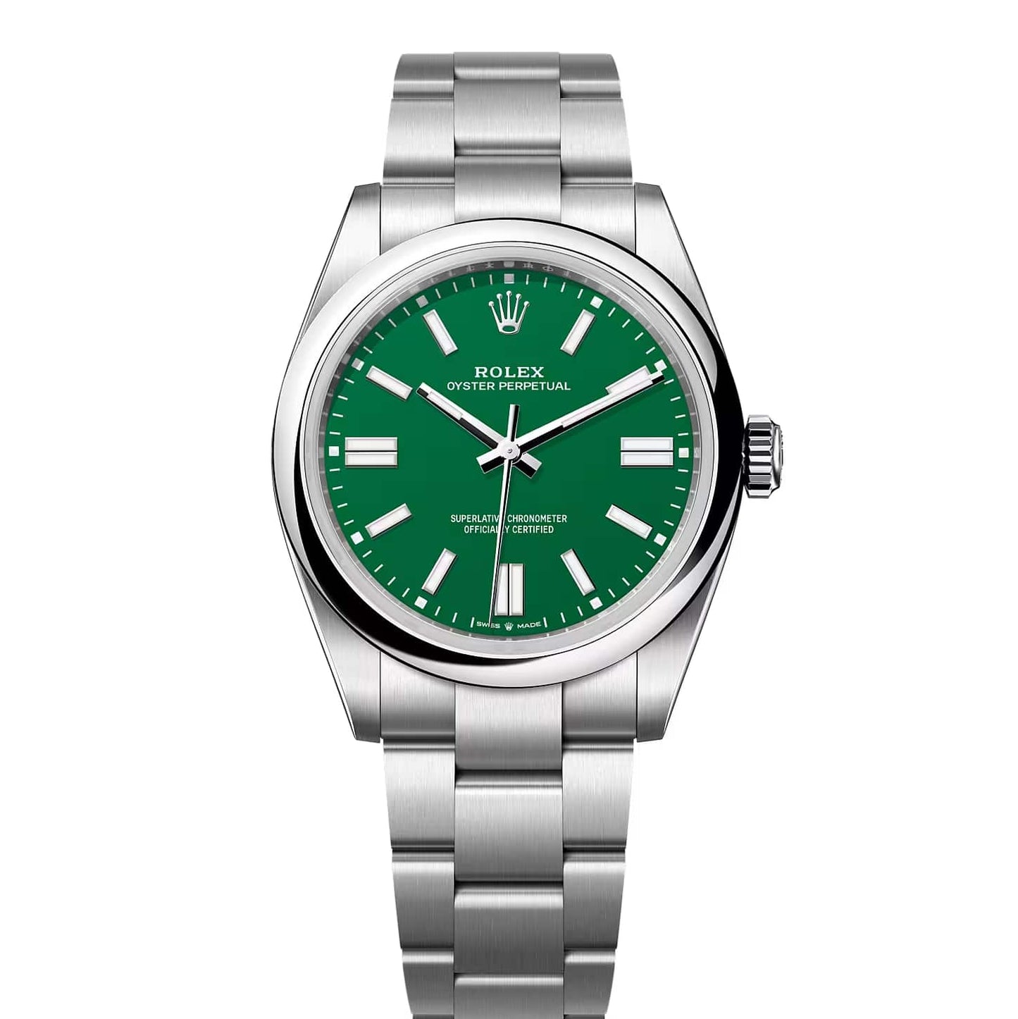 Rolex Oyster Perpetual  Automatic Full Silver Color With Green Dial Stainless Steel Chain Men’s Watch
