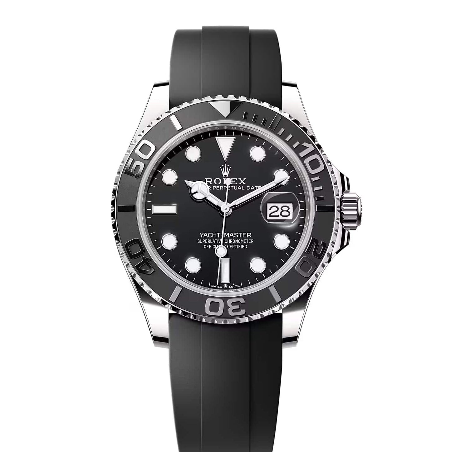 Rolex Yacht-Master Automatic Silver Color with Black Dial Silicone Strap Men’s Watch