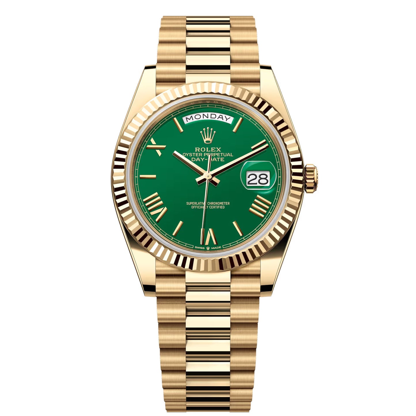 Rolex Day-Date Oyster Perpetual Automatic Full Golden With Green Dial Stainless Steel President Chain Men’s Watch