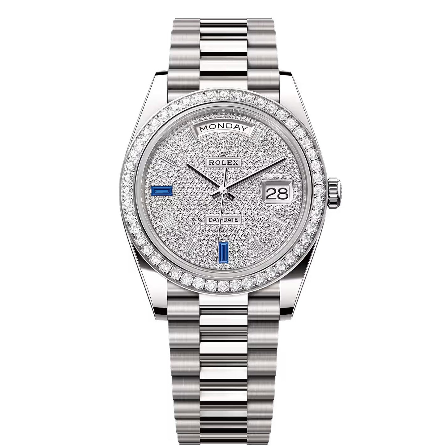 Rolex Day-Date Pave Diamond Dial Automatic Stainless Steel President Chain Men’s Watch