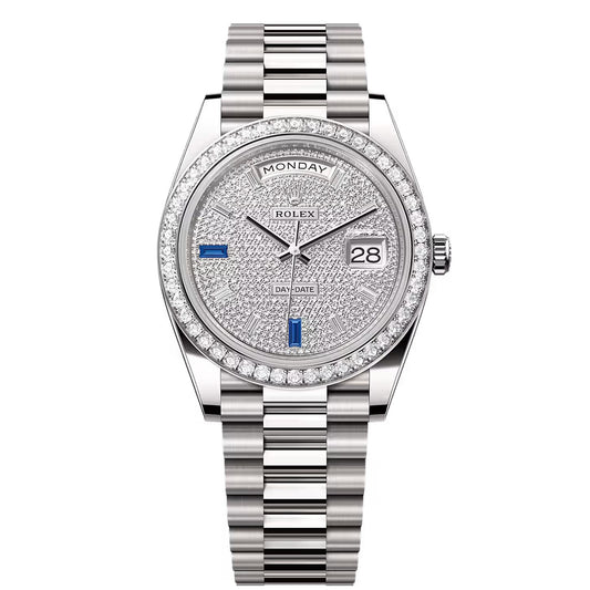 Rolex Day-Date Pave Diamond Dial Automatic Stainless Steel President Chain Men’s Watch