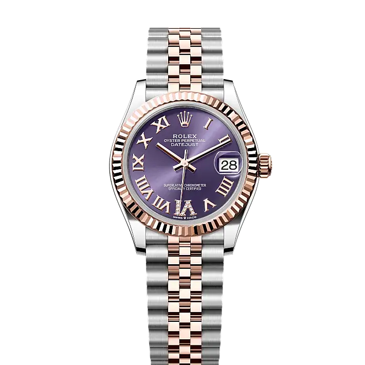 Rolex Datejust Two-Tone Distinctive Aubergine Dial Automatic Stainless Steel Chain Lady’s Watch