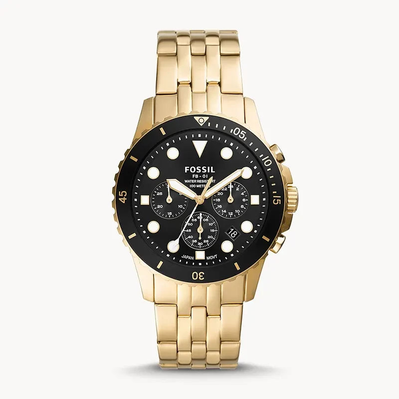 Fossil FB-01 FS5836 Chronograph Quartz Black Dial Stainless Steel Gold-Tone Chain Men’s Watch