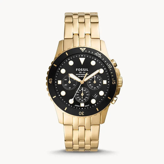 Fossil FB-01 FS5836 Chronograph Quartz Black Dial Stainless Steel Gold-Tone Chain Men’s Watch