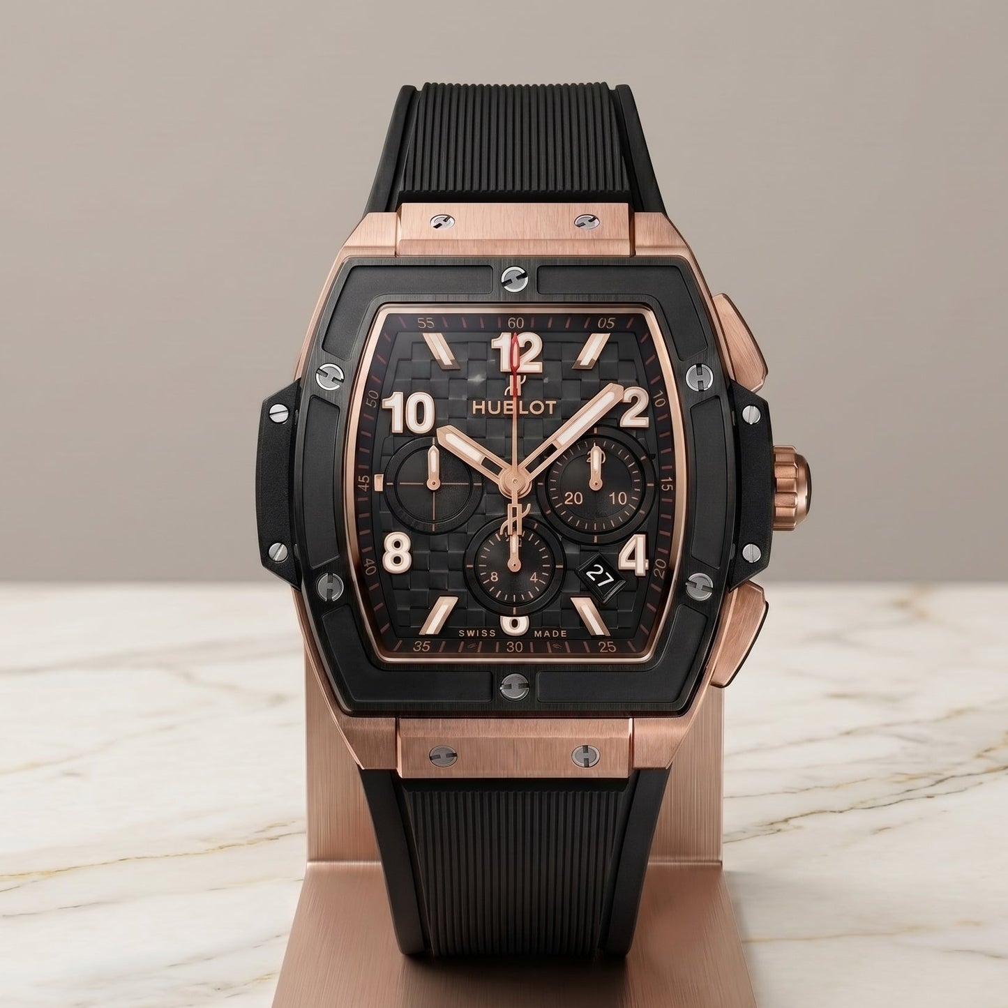 Hublot Spirit of Big Bang King Chronograph Quartz Rose Gold Tone Stainless Steel Silicone Strap Men’s Watch