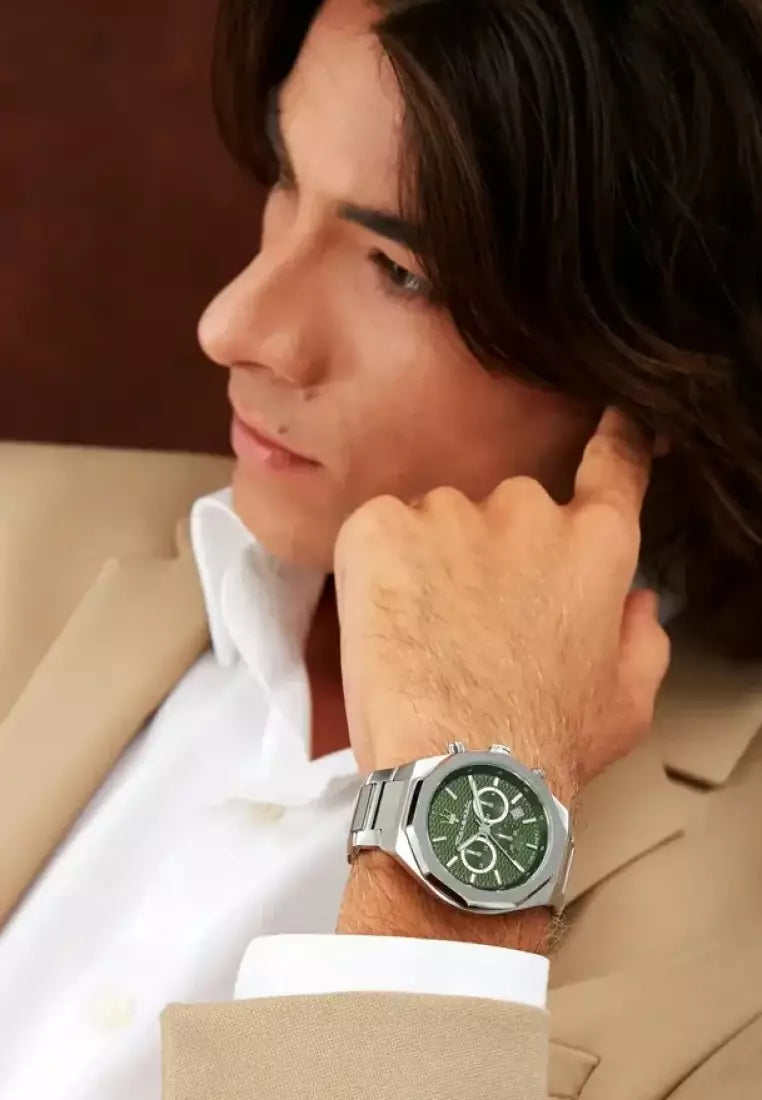 Maserati Stile R8873642011 Chronograph Quartz Green Dial Stainless Steel Chain Men’s Watch