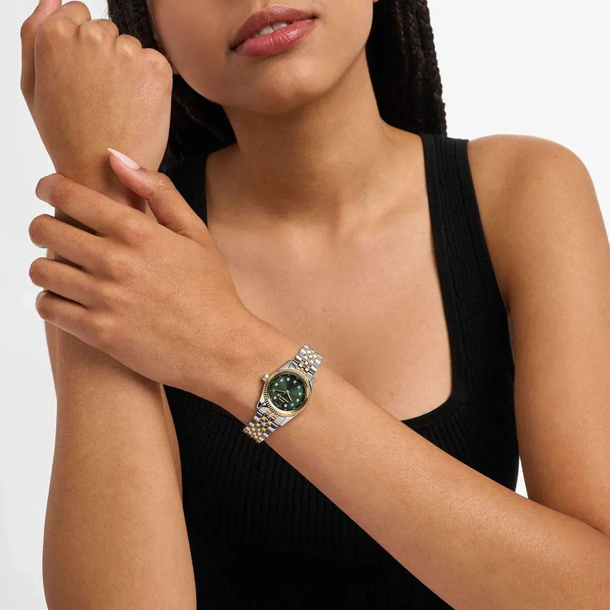 Michael Kors Lexington MK4986 Two-Tone Quartz Green Dial Stainless Steel Chain Ladies Watch