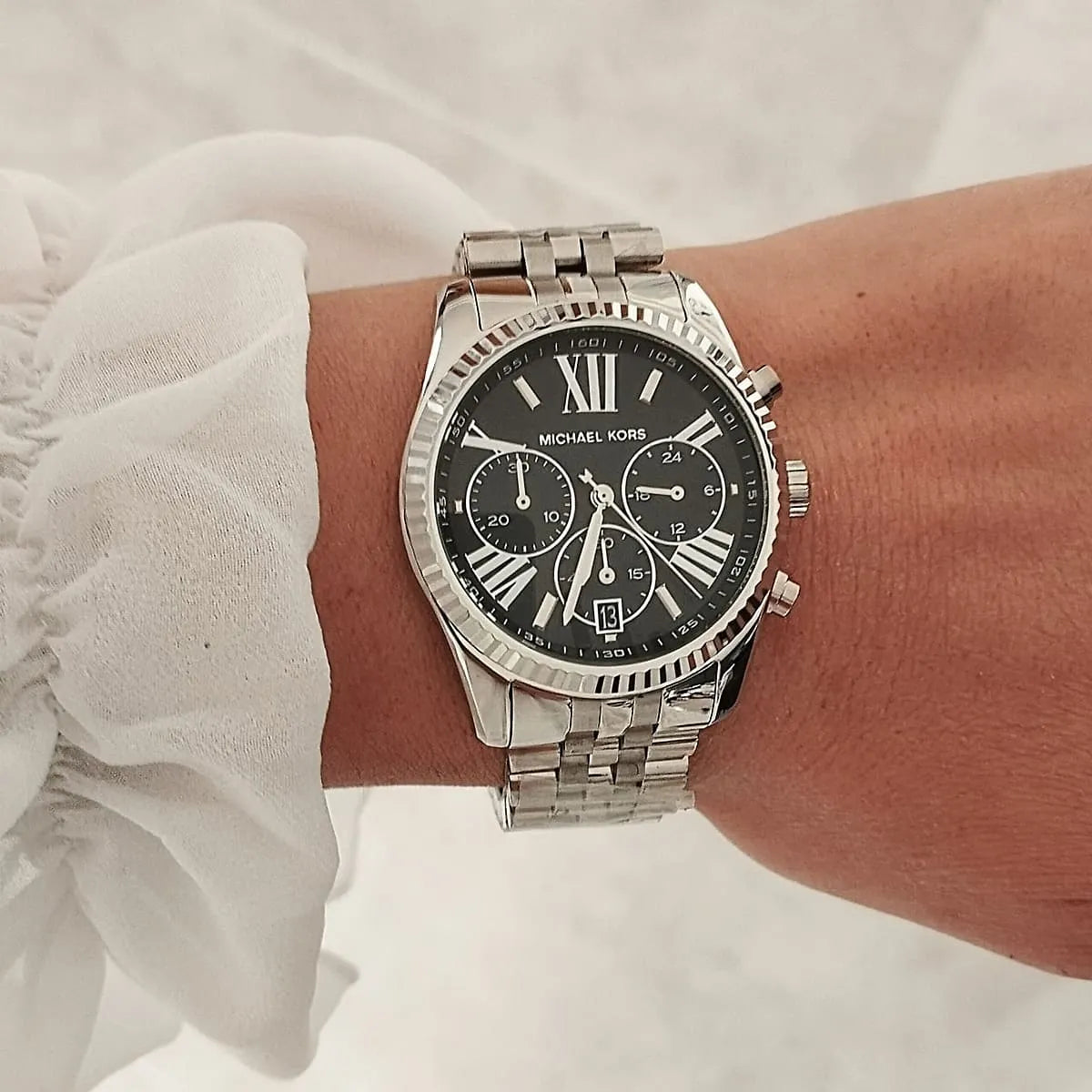 Michael Kors Lexington MK5708 Chronograph Quartz Silver-Tone Stainless Steel Chain Ladies Watch