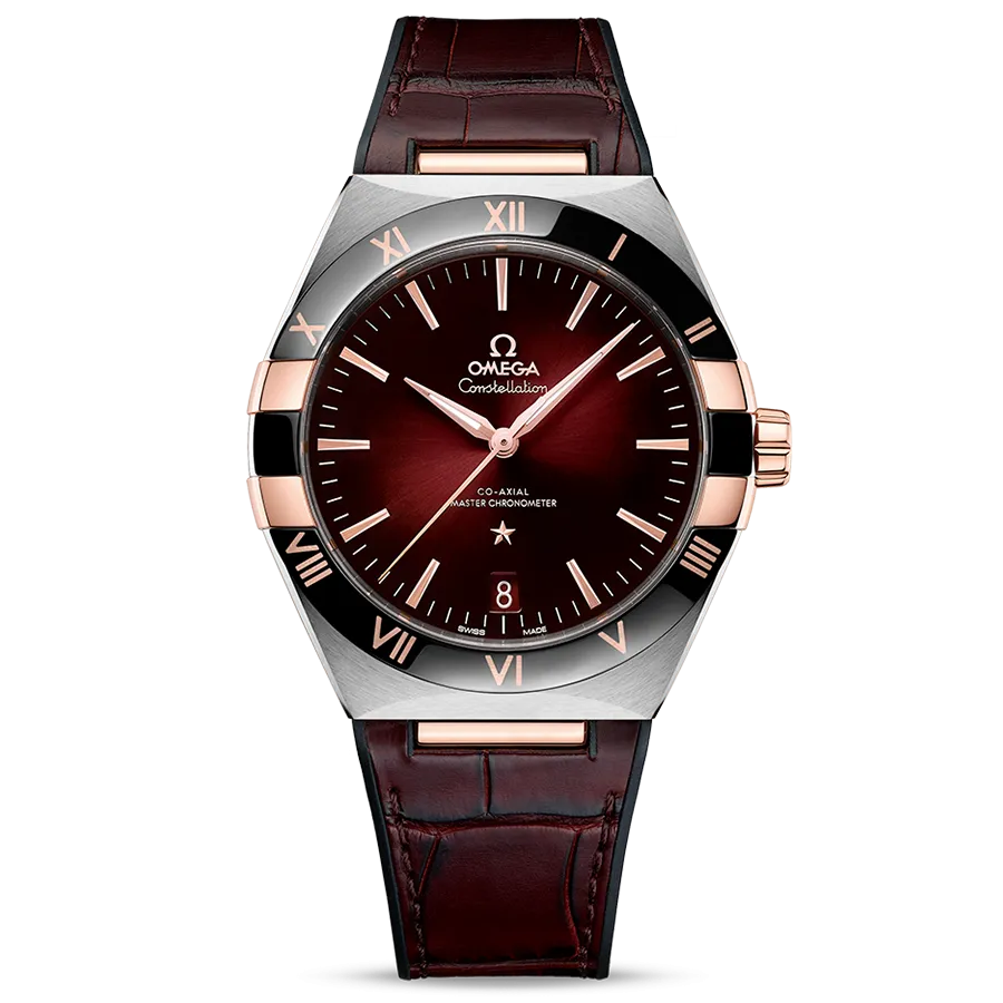 Omega Constellation Co-Axial Master Chronometer Automatic Burgundy Color Leather Strap Men's Watch